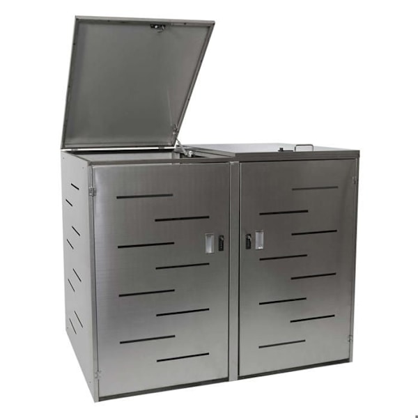 Udendørs affaldscontainerabri til skraldespande op til 2 beholdere med låg 116,5x131x80 cm i rustfrit stål 04_0005399 Guld