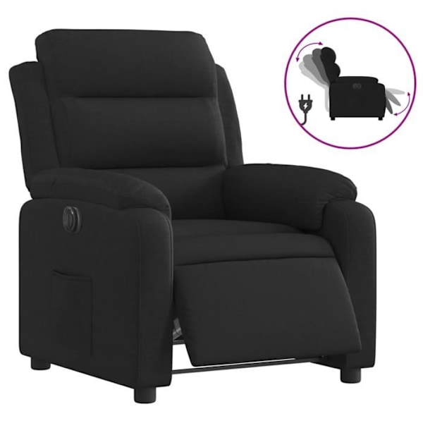 Fåtölj med relax-funktion och elektrisk lutning, mycket bekväm i svart tyg DEC028503 Svart