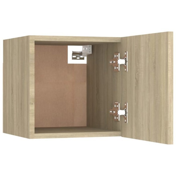 Sæt af 2 natborde med skab med dør 30,5 x 30 x 30 cm ingeniørtræ farve eg DEC035867 kastanj