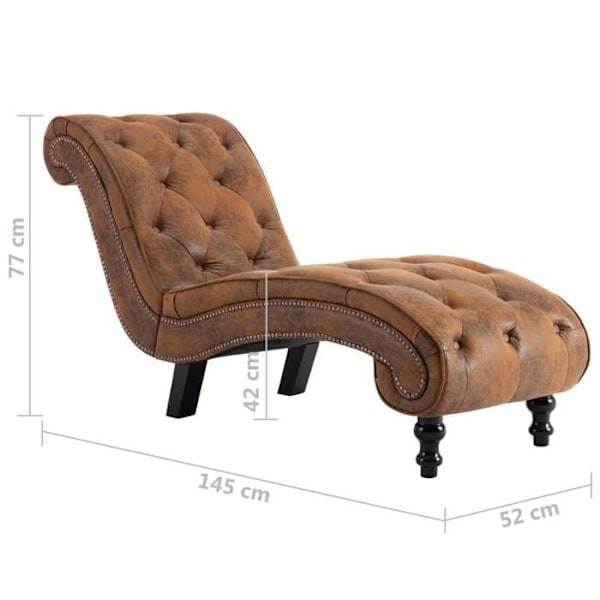 Meridienne chaise longue soffa för inredning klädd i brunt PVC mocka DEC026200 kastanj