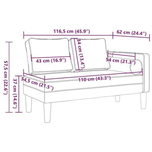 Meridienne stol lænestol sofa til indendørs brug med puder i creme stof DEC026067 Grädde