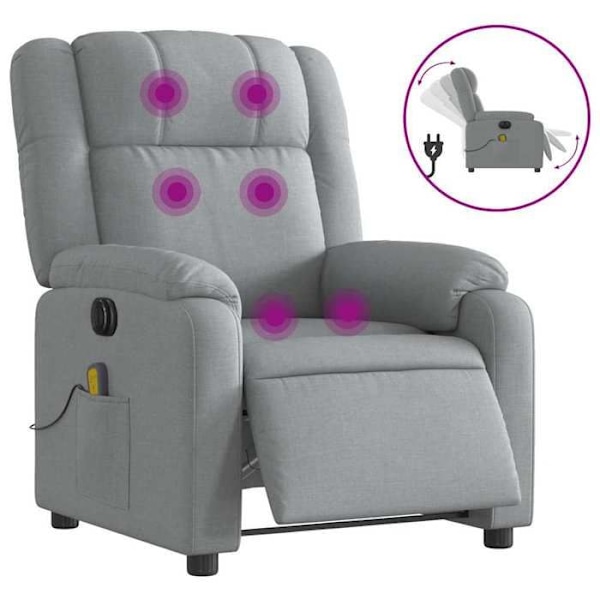 Relaxationsstol til TV med massagefunktion, elektrisk justerbar, 6 massagepunkter i lysegrå stof DEC027164 Grå
