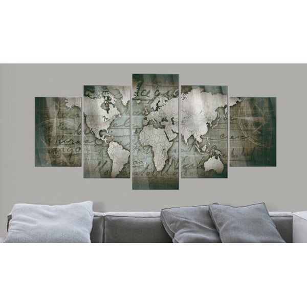 Tavla av akrylgla dekoration väggdesign mönster världskarta brons III 200 x 100