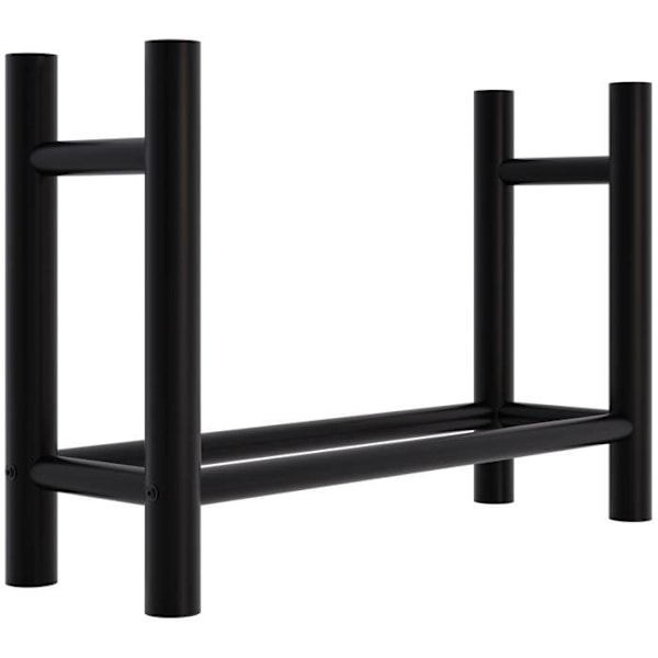 Range bûches støtte til pejs i træ til indendørs, runde ben 80x60 cm i sort metal 10_0003571 kastanj