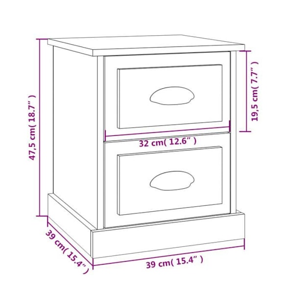 Natbord med to skuffer 39 x 39 x 47,5 cm hvidt ingeniørtræ DEC033441 Vit