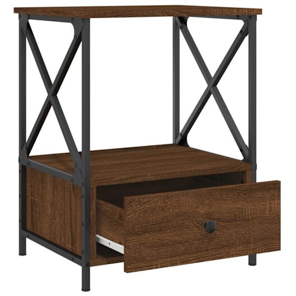 2 kpl yöpöytiä laatikolla 50 x 41 x 65 cm ruskeaa puuviilua ja rautaa DEC035211 kastanj