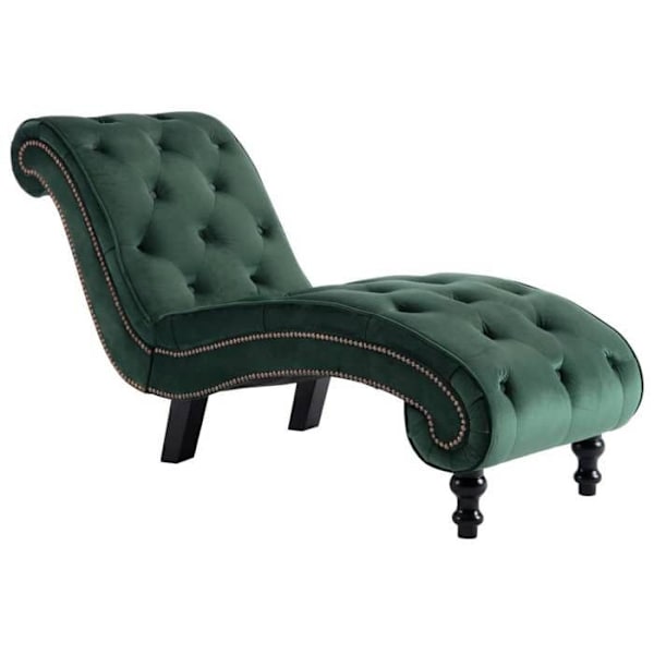 Meridienne chaise longue capitonnée design vintage för inredning i grön sammet DEC026223 Grön