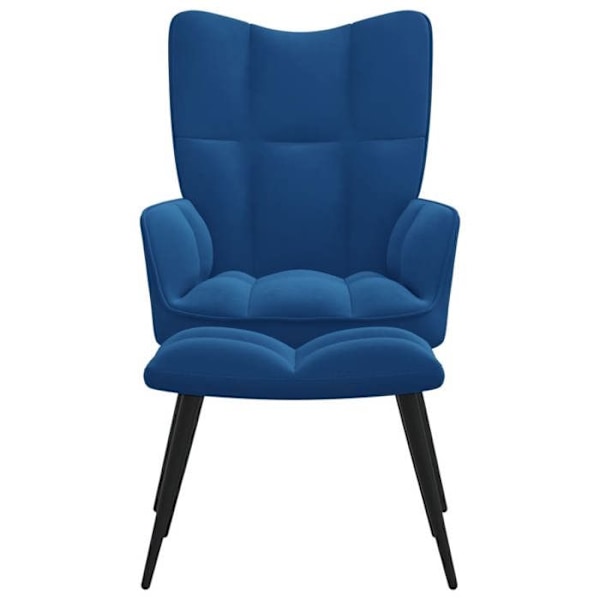 Moderne lounge stol med fodskammel i blåt velour DEC026565 Blå