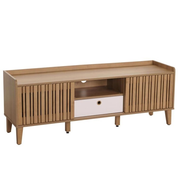 Liukuovellinen TV-taso 3 säilytystilalla mango-puusta 56 x 150 x 40 cm valkoinen laatikko 04_0007870 Vit
