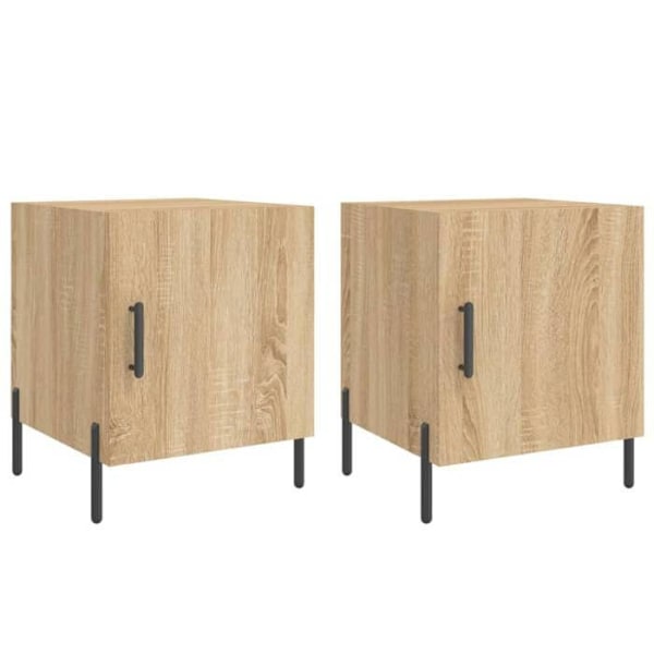Sæt med 2 natborde med skab med låge 40 x 40 x 50 cm ingeniørtræ i egetræfarve og jern DEC035274 kastanj