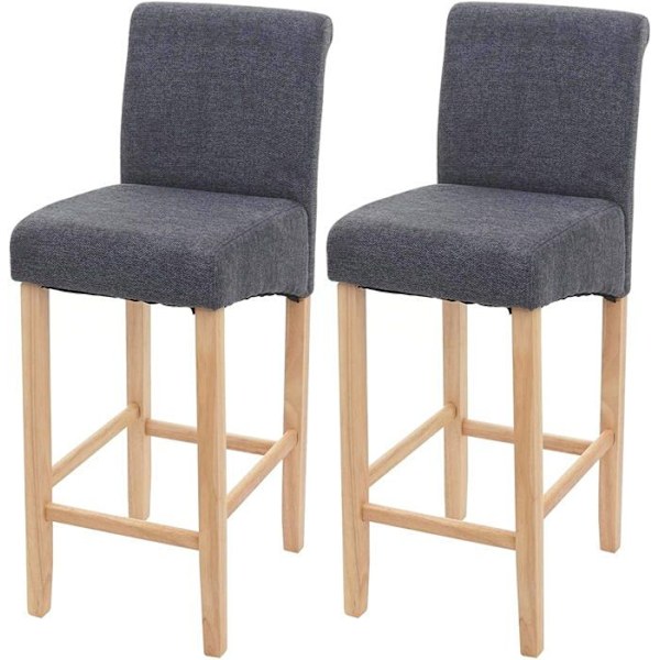 Baari-tuolit - Décoshop26 - TDB04072 - Tumma harmaa kangas - Vaaleat puujalat - 2 kappaleen pakkaus Grå