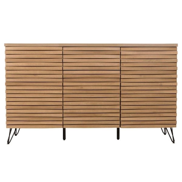 Buffet, jossa on 2 ovea, 4 säilytysosaa ja 3 laatikkoa, massiivipuusta mangoa ja metallia, 85x142x44 cm 04_0006001 kastanj