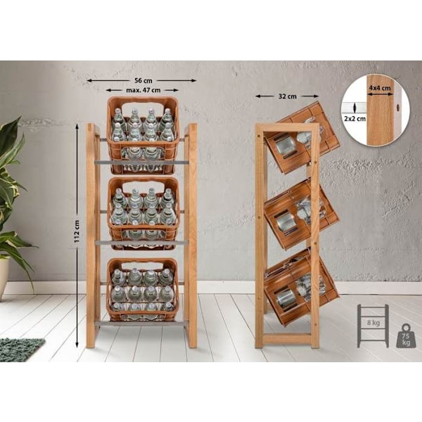 hylla för 3 dryckeslådor förvaring stöd flaskor 112x56 cm i ek 10_0003148 kastanj