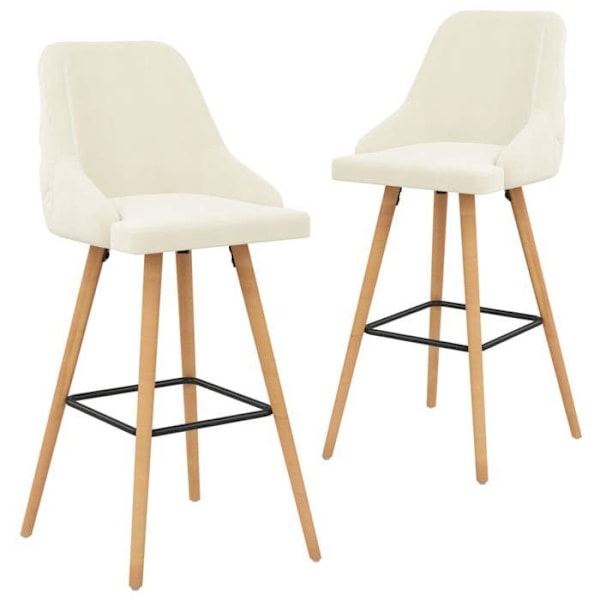 Barstolar x2 moderna och designade högstolar i krämfärgad sammet och trä DEC029388 kastanj