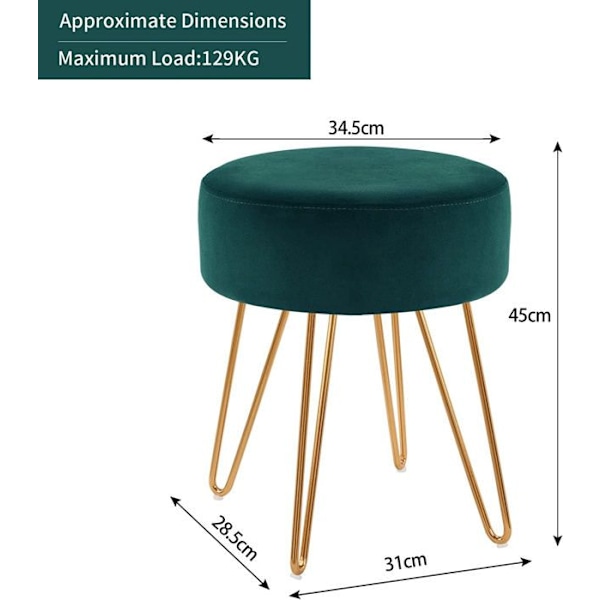 Taburett - Décoshop26 - Petrolblå sammet - Ben i guldmetall - 35x35x45 cm - Modern design Blå olja