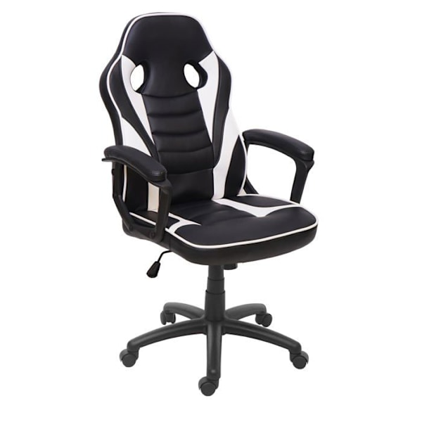 Ergonomisk svängbar spelarbetsstol med hjul, justerbar höjd, syntetiskt material i svart/vitt 04_0001840 Vit