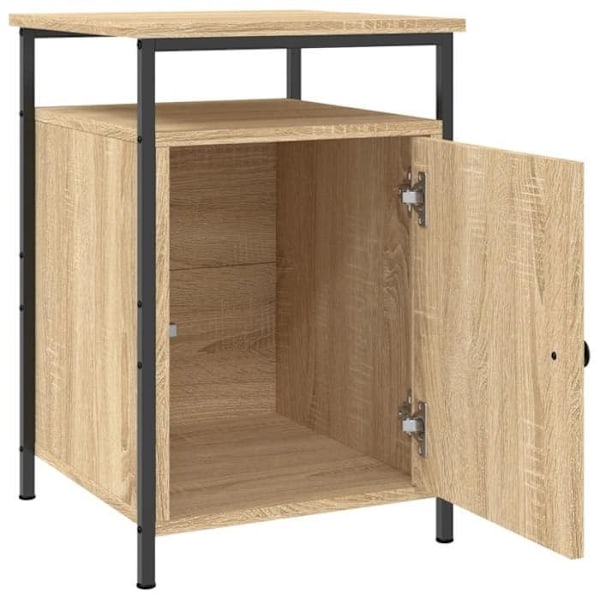 Sæt af 2 natborde med skab med dør 40 x 42 x 60 cm ingenieritræ i egetræsfarve og jern DEC035891 kastanj