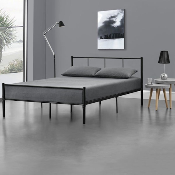 Seng til voksne i metal med metalbunde, struktur i sort stål 140 x 200 cm 03_0002693 Metall