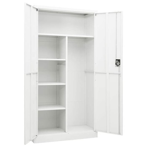 Kontor møbel opbevaringsskab med 2 døre og 4 hylder 90 x 40 x 180 cm i hvidt stål DEC024487 Vit