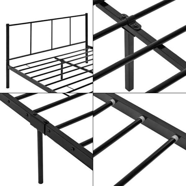Seng til voksne i metal med metalbunde, struktur i sort stål 140 x 200 cm 03_0002693 Metall