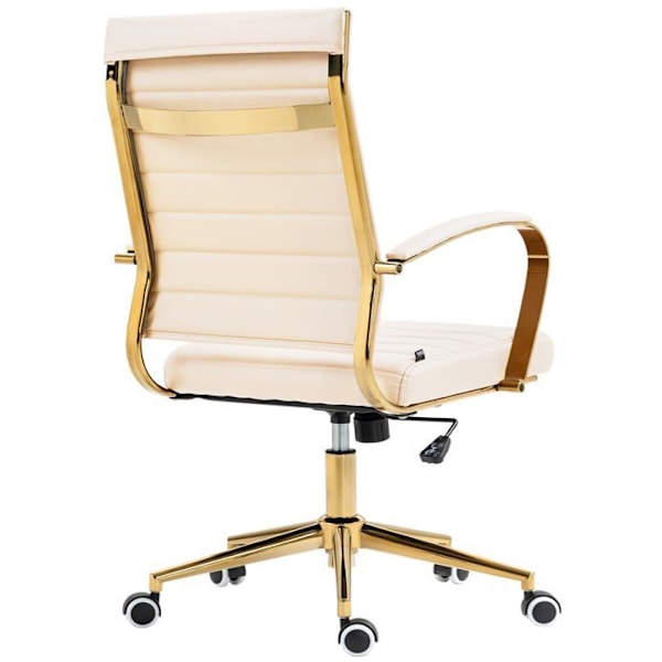Snygg design kontorsstol med ergonomiskt ryggstöd i cremefärgad konstläder, ram i guldmetall BUR10711 Grädde