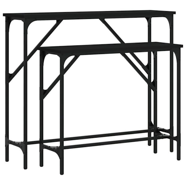Sæt med 2 konsolbord i sort ingeniør træ og metal DEC032599 kastanj
