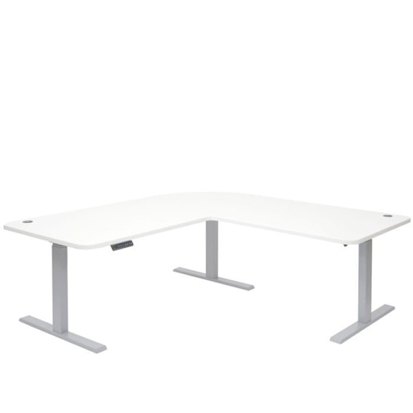 Hörnkontorsbord elektriskt justerbart i höjd 178 x 178 cm HDF vit färg med ben i grå metall 04_0006022 Vit