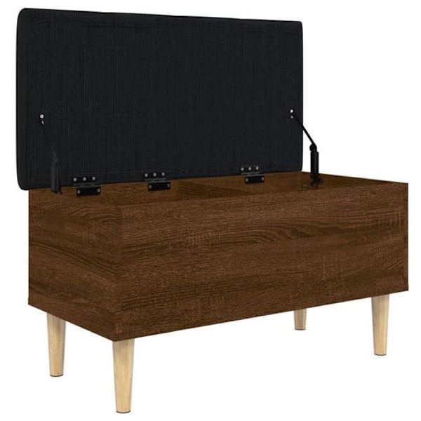 Bänk bänk för förvaring med svart sittkudde 82 x 42 x 46 cm ingenjörsträ färg ekbrun DEC024745 kastanj