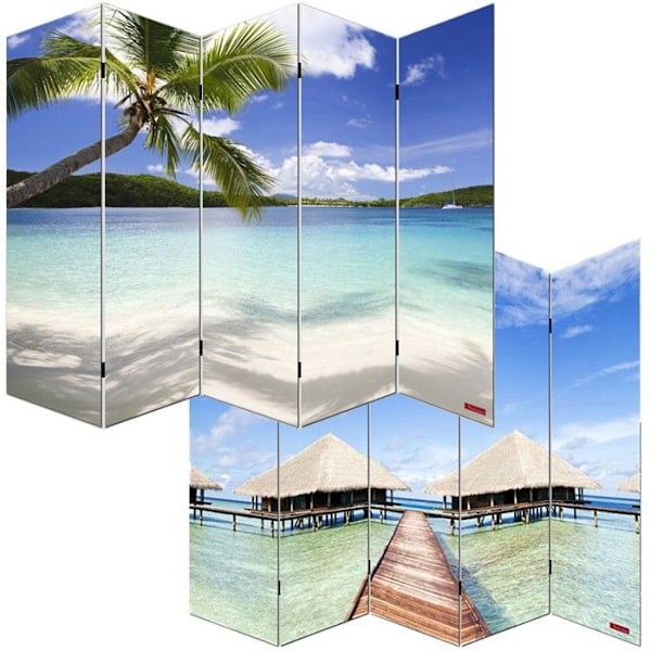 Paravent 5 paneler som rumdelare 180 x 200 mönster strand
