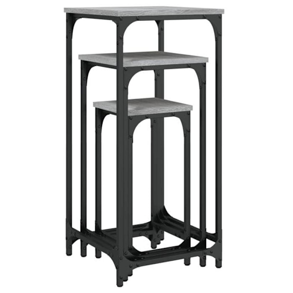 Sæt med 3 grå ingenieur træ og metal, nestable sideborde DEC032686 kastanj