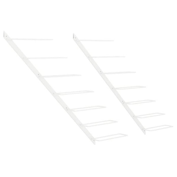Set med 2 flaskställ för väggmonterad vinlagring för 7 flaskor i vitt metall DEC024383 Vit