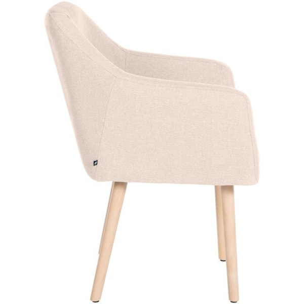 Lounge stol med armstøtter, fire robuste ben i lyst træ, sæde i beige stof 10_0003487 Beige