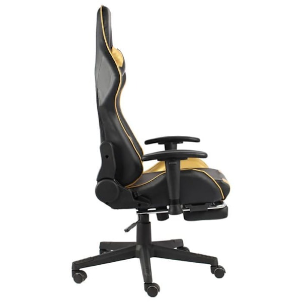 Kontorstol gaming med drejefunktion og fodskammel i guld og sort PVC DEC026024 Svart