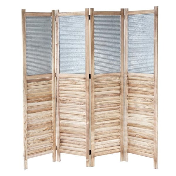Paravent - Décoshop26 - 4 Paneelia - Puuta ja Metallia - 170x160x2cm - Käännettävä ja Magneettinen kastanj