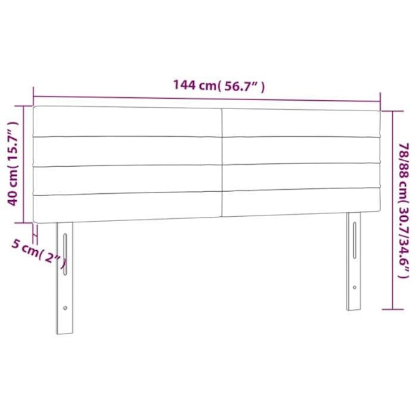 Huvudgavel till sängmöbel sovrum med LED 144 x 5 x 78/88 ljusgrått tyg