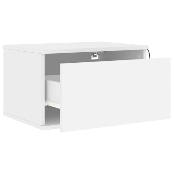Væghængt sengebord med LED-lys 50 x 36 x 30 cm med skuffe i hvidt ingeniørtræ DEC034163 Vit