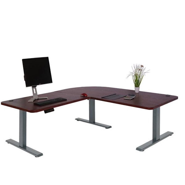 Hjørne skrivebord til computer, elektrisk højderegulerbart, 178 x 178 cm HDF, kirsebærfarve, ben i antracitgrå stål 0 Grå