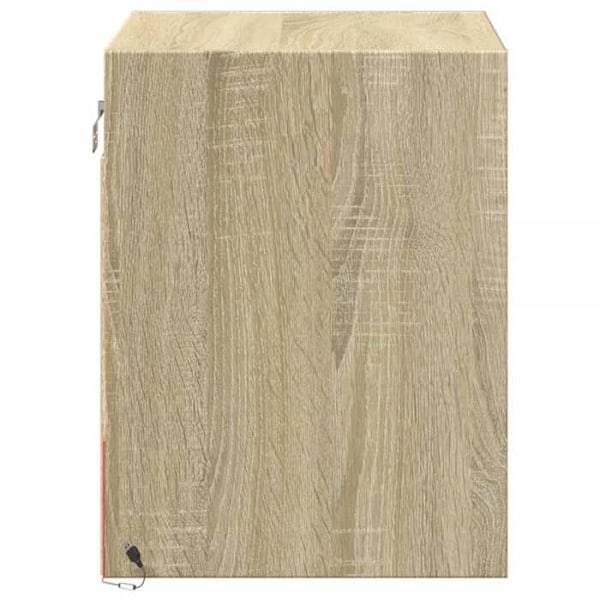 Væghængt natbord med LED-lys og skab med dør 45 x 31 x 40,5 cm i ingeniørtræ farve eg DEC034191 kastanj