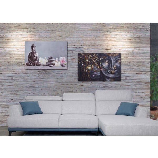 Set om 2 LED-ljusa tavlor väggtavla 40x60 cm timer Buddha + ljus 04_0000452 Flerfärgad