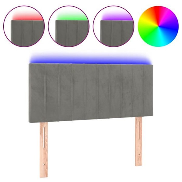 Sengegavl - TDL - 100 x 5 x 78/88 cm - Lys grå velour - Integreret LED - Moderne design