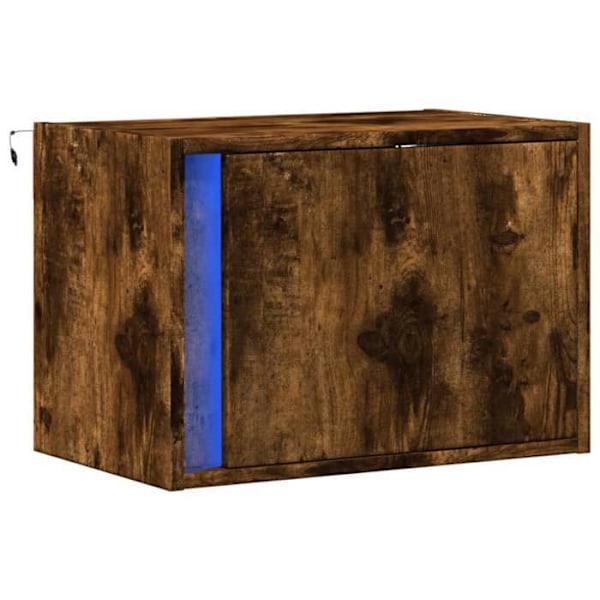 Seinään kiinnitettävä yöpöytä LED-valoilla, ovellisine lokero 50 x 31 x 35 cm ruskea tekninen puu DEC034176 kastanj