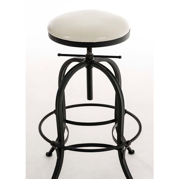 Industriel design barstol med justerbar højde i sort metal og sæde i hvid PVC 10_0005360 Vit