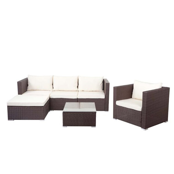 Sofa-sæt have-sofa bord polyrotin brun med creme pude 04_0004227 Grädde