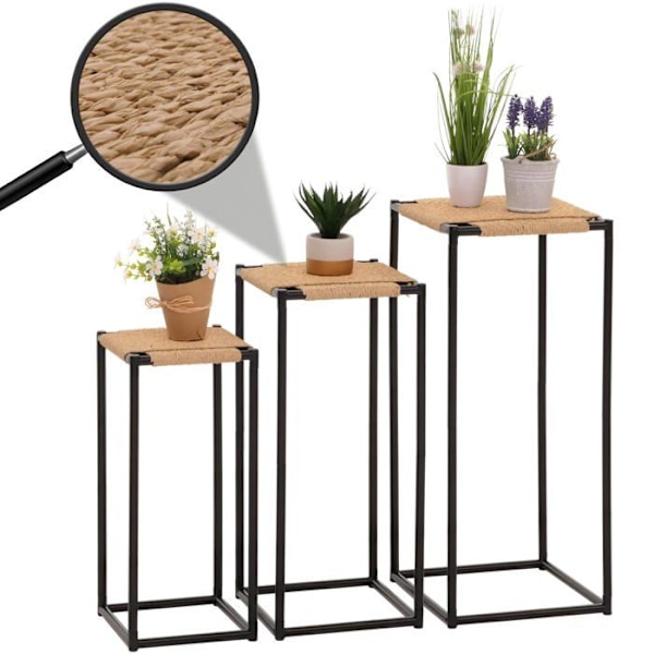 Sæt med 3 blomsterborde, sidelaget blomsterstøtte, stabelbar i jern og reb 04_0006623 Guld