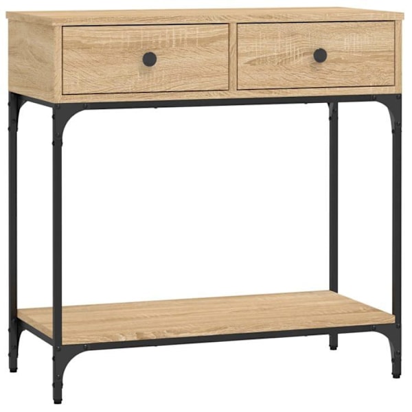 Konsolbord med to skuffer 75 x 34,5 x 75 cm ingeniørtræ i egfarve og metal DEC031955 kastanj
