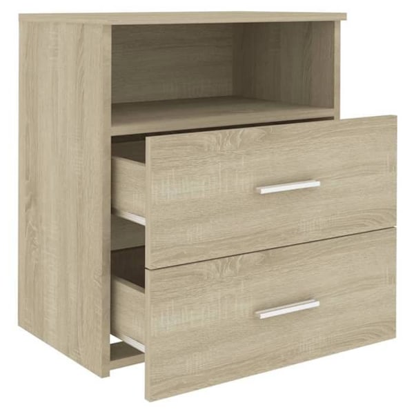 Sæt med 2 natborde med skuffer og åben afdeling 50 x 32 x 60 cm ingeniørtræ farve eg DEC035292 kastanj