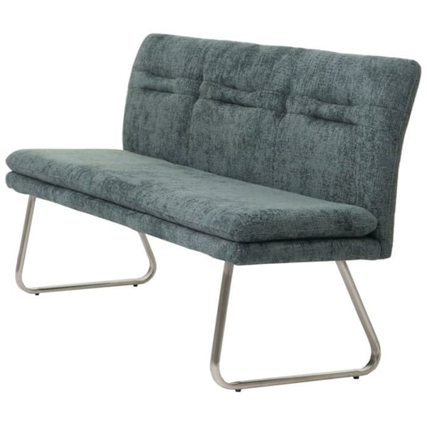 Banc de salle à manger rembourré avec dossier en tissu chenille bleu vert et acier inoxydable, longueur 180 cm 04_0005845 Blå