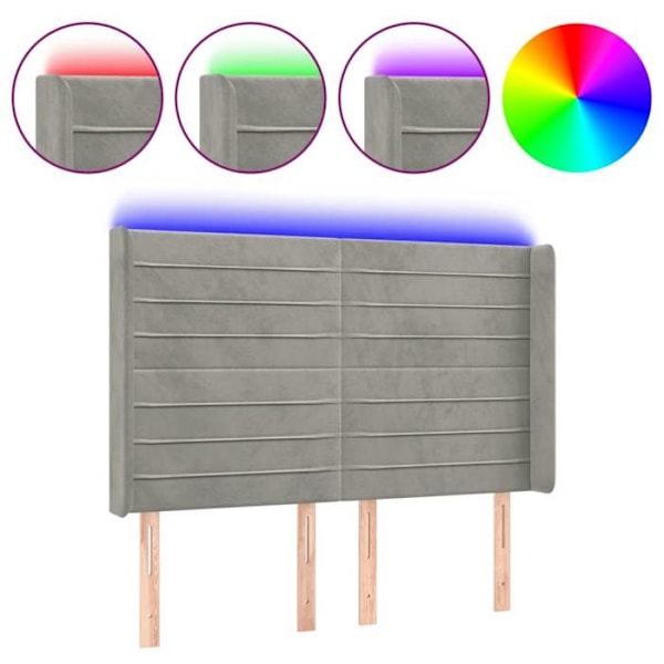 Sänggavel tillbehör sovrum möbel med LED 147 x 16 x 118/128 ljusgrå sammet