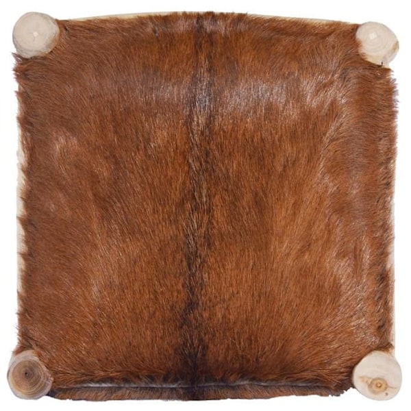 55 cm korkea nahka- ja teak-puu taburetti DEC029470 kastanj