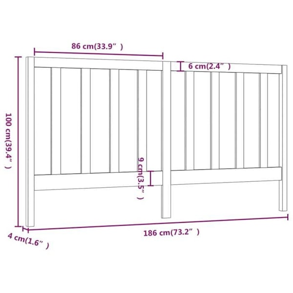 Hovedgærde til seng, soveværelse møbel 186 x 4 x 100, sort fyrretræ Svart